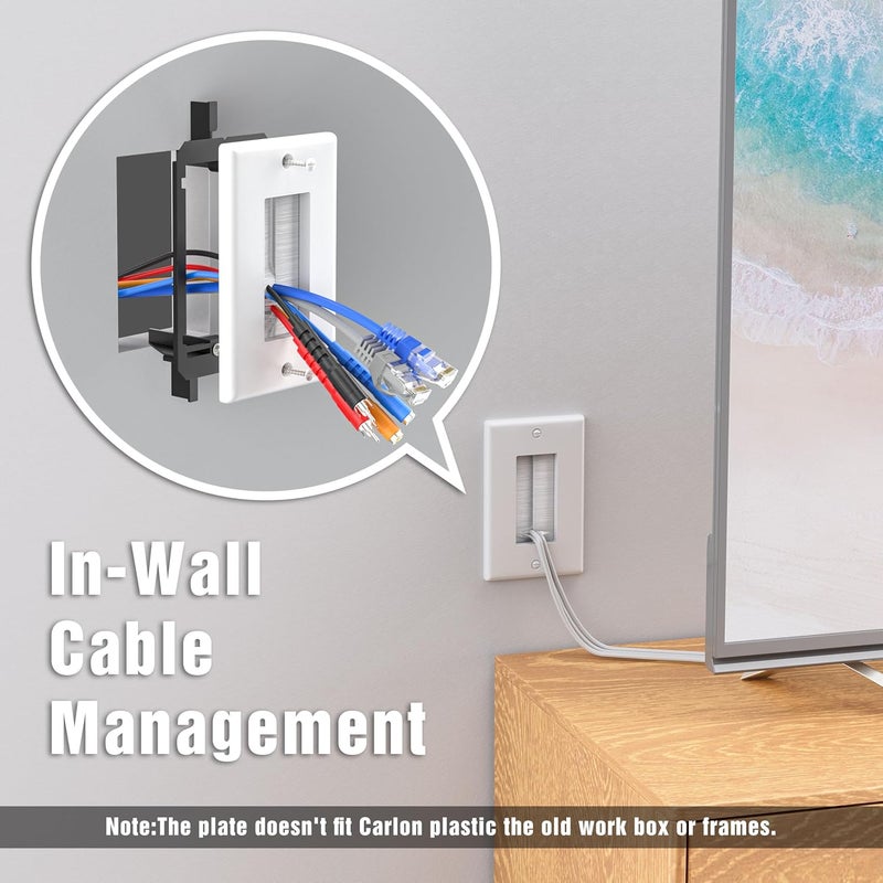 FGBB 10 Pack Brush Wall Plate with Low Voltage Mounting Bracket, Cable Pass Through Wall Plate for Wires, Single Gang Cable Access Strap, Wall Socket - White - Image 4